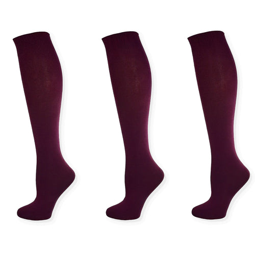 Classic Flat Knit Combed Cotton Knee High Socks 3 pair pack-The Friend Kloset