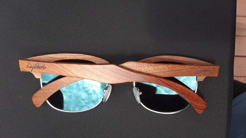 Brazilian Pear Wood Sunglasses, Ice Blue Polarized Lenses-The Friend Kloset