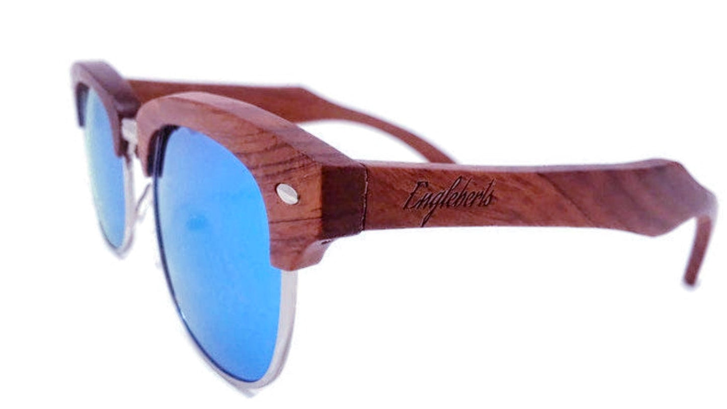 Brazilian Pear Wood Sunglasses, Ice Blue Polarized Lenses-The Friend Kloset