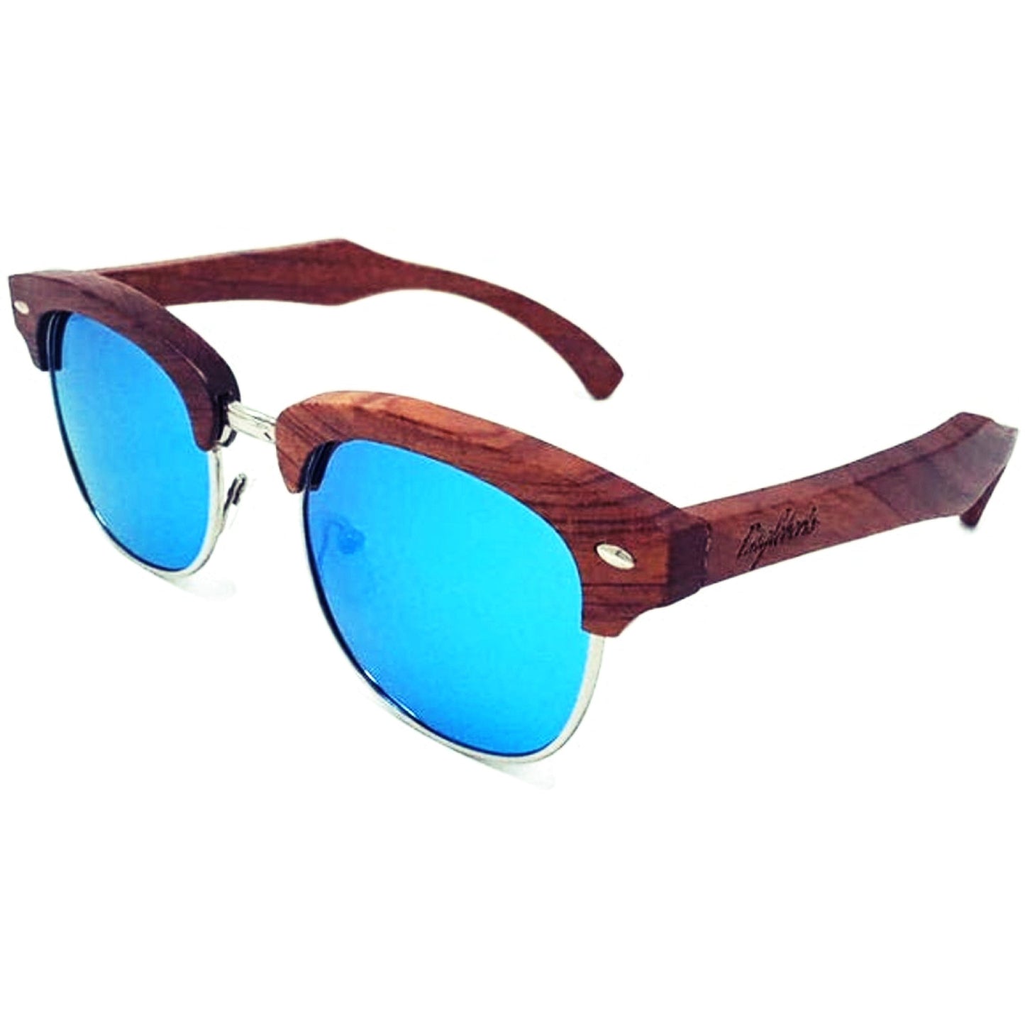 Brazilian Pear Wood Sunglasses, Ice Blue Polarized Lenses-The Friend Kloset