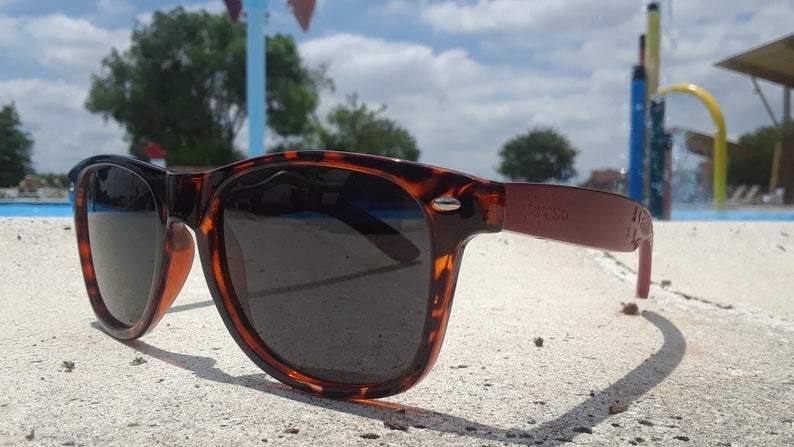 Red Bamboo Tortoise Framed Sunglasses With Wood Case, Artisan Engraved-The Friend Kloset