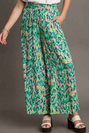 Umgee Full Size Mixed Print High Waist Wide Leg Pants Plus Size