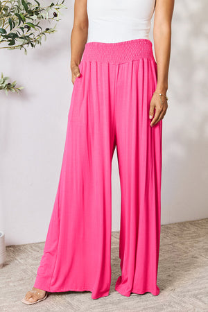 Basic Bae Full Size Smocked with Wide Waistband & Wide Leg Pants