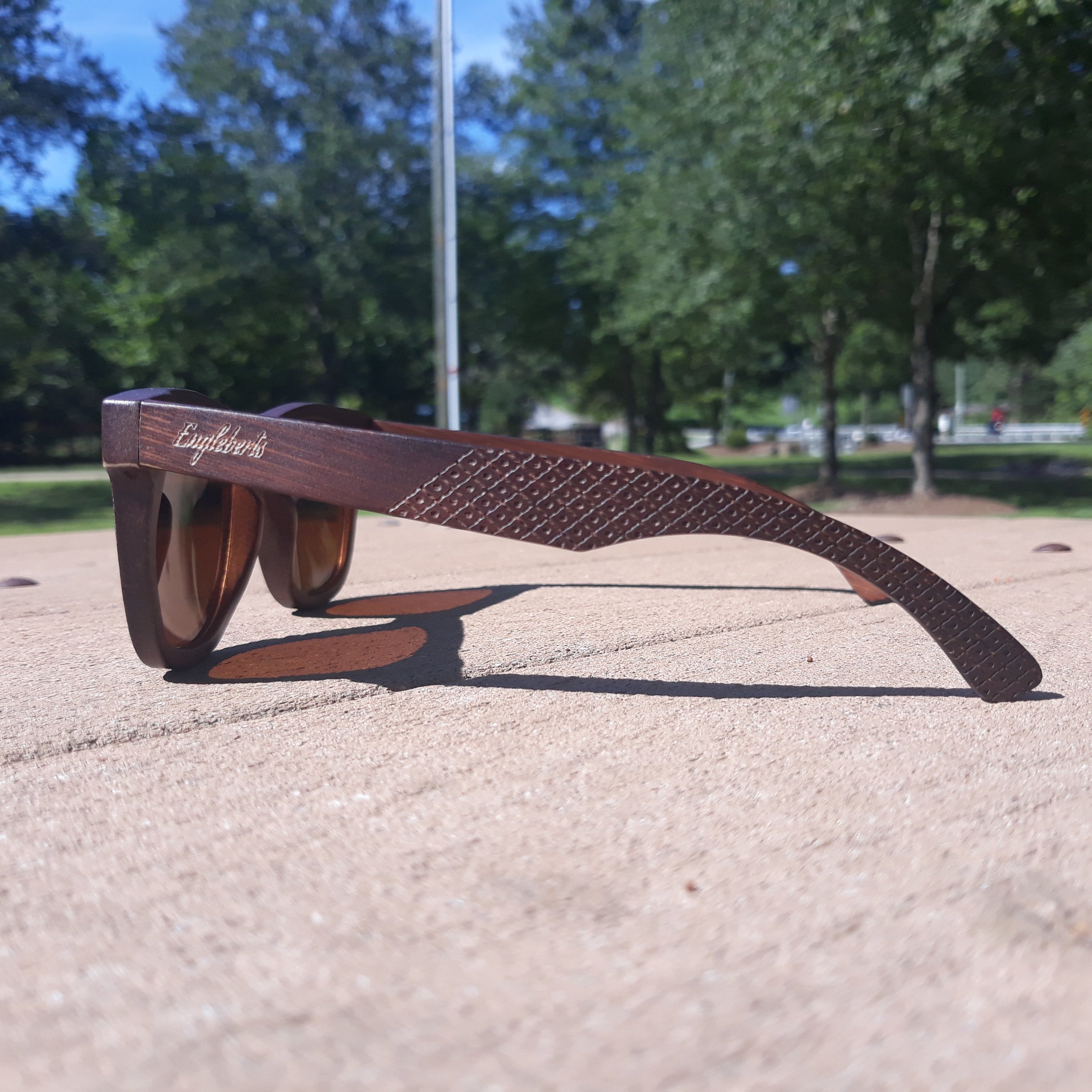 Crimson Wooden Sunglasses, Tea Colored Polarized Lenses