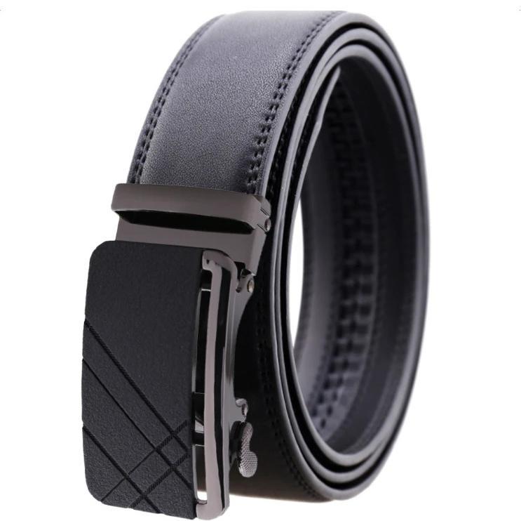 Black Belt Black Buckle Mens Adjustable Ratchet Slide Buckle Belt -