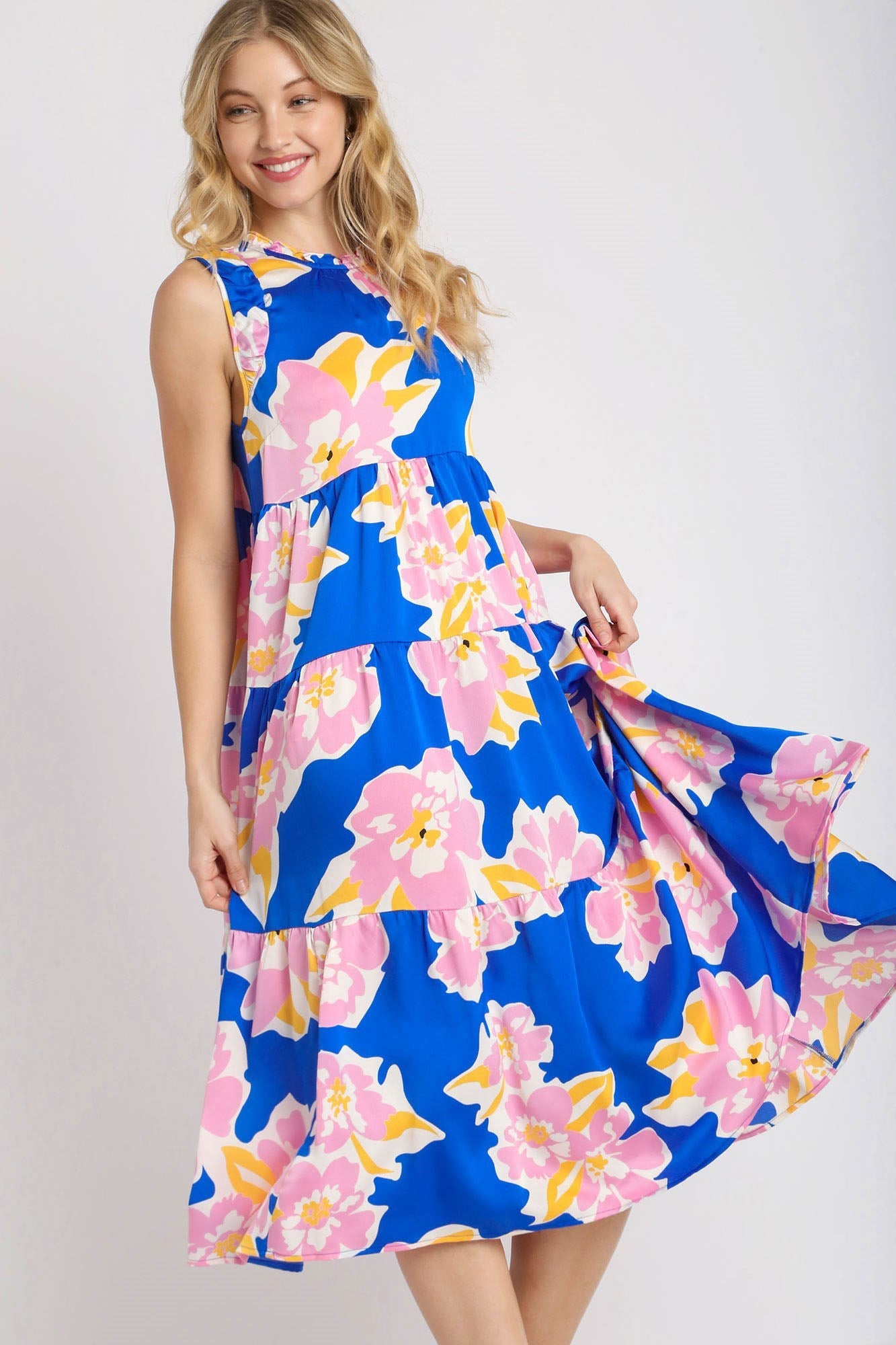 Umgee Full Size Floral Tiered Midi Tank Dress Plus Size