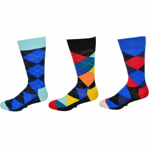 Men's Dress Casual 3 Pair Pack Combed Cotton Crew Argyle Socks