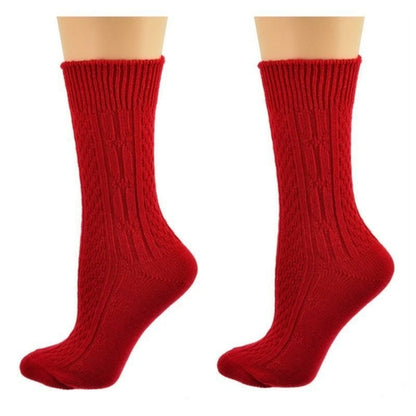 Classic Cable Knit Acrylic Crew Socks 2 pair pack-The Friend Kloset