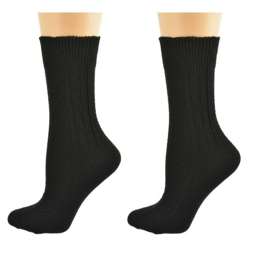Classic Cable Knit Acrylic Crew Socks 2 pair pack-The Friend Kloset