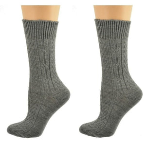 Classic Cable Knit Acrylic Crew Socks 2 pair pack