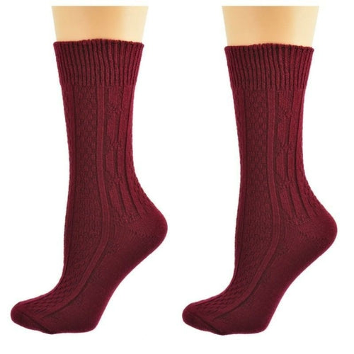Classic Cable Knit Acrylic Crew Socks 2 pair pack-The Friend Kloset