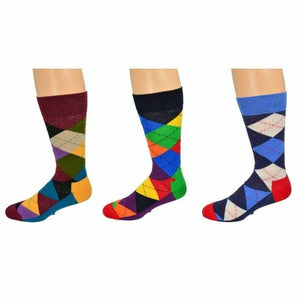 Men's Dress Casual 3 Pair Pack Combed Cotton Crew Argyle Socks