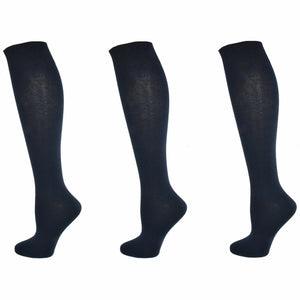 Classic Flat Knit Combed Cotton Knee High Socks 3 pair pack