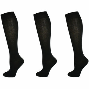 Classic Flat Knit Combed Cotton Knee High Socks 3 pair pack