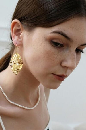 Brass Leaf Shape Earrings - Cutout Leaf Design