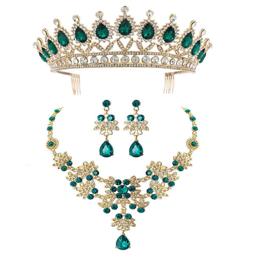 Bridal Ornament Three-piece Alloy Necklace Crown Earrings Women's New