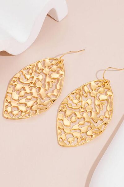 Brass Leaf Shape Earrings - Cutout Leaf Design