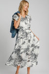 Umgee Full Size Two Tone Landscape Print Midi Dress Plus Size