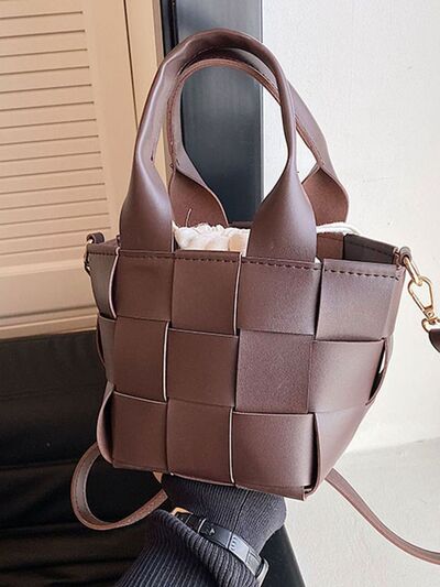 PU Leather Braided Bucket Bag