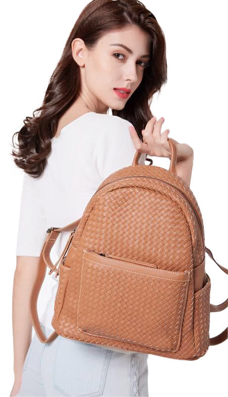 Woven backpack purse for women brown sif2068 BR05