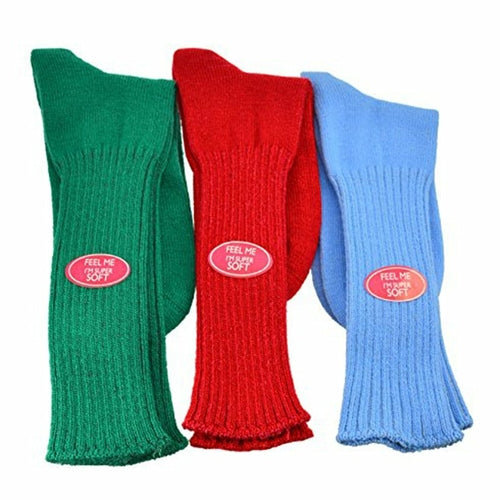 Solid Color Ribbed Crew Turn cuff Soft Acrylic Socks 3 Pair Pack Socks