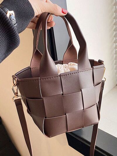 PU Leather Braided Bucket Bag