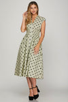 She + Sky Front Zip Polka Dots Cap Sleeve Midi Dress