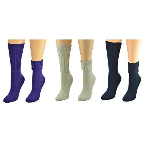 Solid Color Ribbed Crew Turn cuff Soft Acrylic Socks 3 Pair Pack Socks