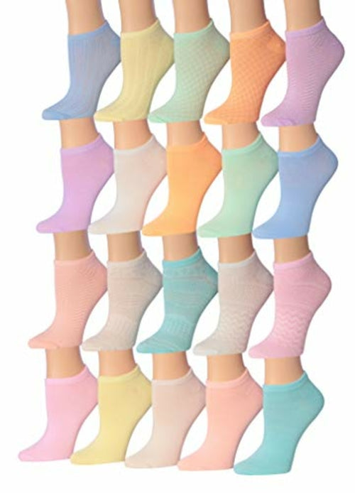 Tipi Toe Women's 20 Pairs Colorful Patterned Low Cut/No Show Socks