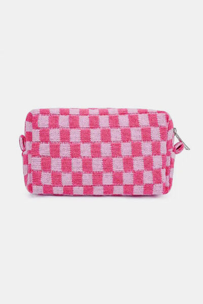 Zenana Checkered Pattern Knitted Cosmetic Pouch