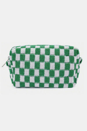 Zenana Checkered Pattern Knitted Cosmetic Pouch