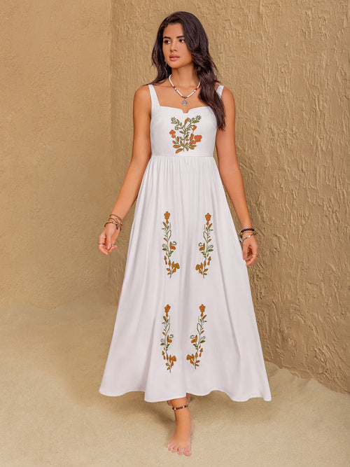 Floral Embroidered Sleeveless Maxi Dress