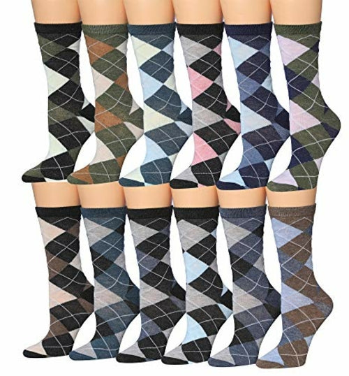 Tipi Toe Women's 12 Pairs Colorful Patterned Crew Socks WC100-AB