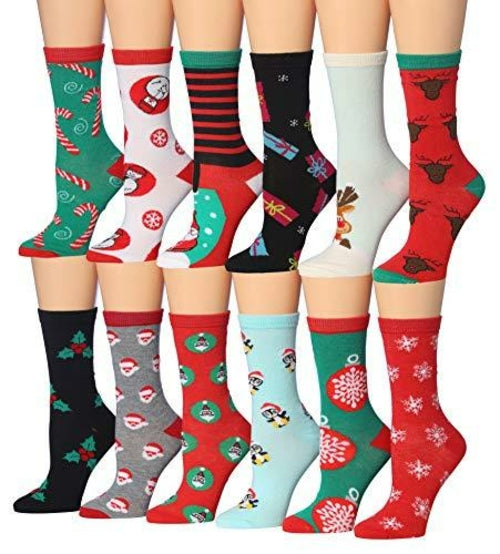 Tipi Toe Women's 12 Pairs Colorful Patterned Crew Socks