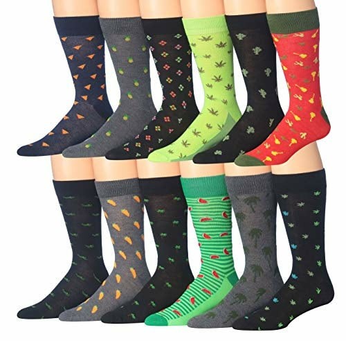 James Fiallo Mens 12 Pairs Funny Faces Striped Colorful Crew Socks