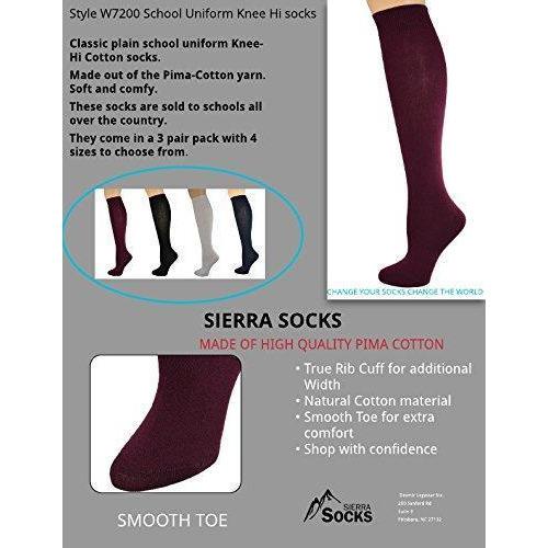 Classic Flat Knit Combed Cotton Knee High Socks 3 pair pack