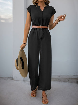 Perfee Notched Wide Leg Jumpsuit