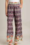 Umgee Full Size Mixed Print Elastic Waistband Pants Plus Size