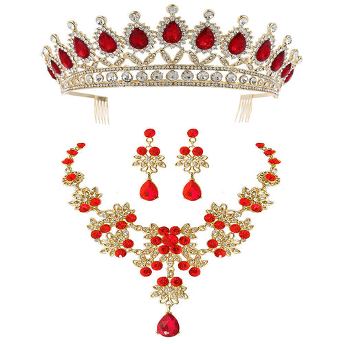 Bridal Ornament Three-piece Alloy Necklace Crown Earrings Women's New