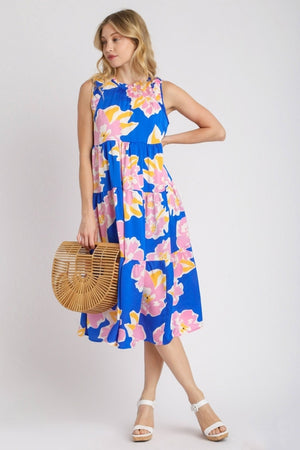 Umgee Full Size Floral Tiered Midi Tank Dress Plus Size