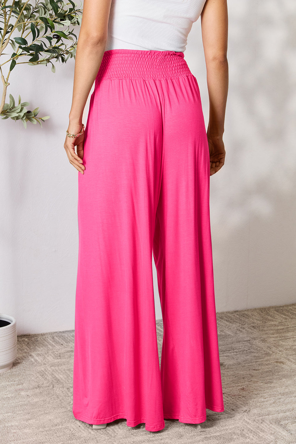 Basic Bae Full Size Smocked with Wide Waistband & Wide Leg Pants