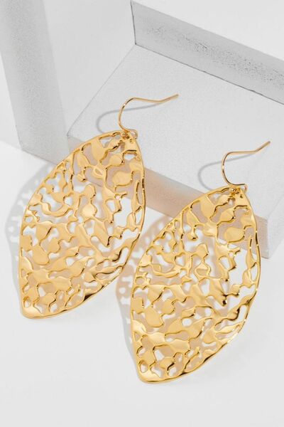 Brass Leaf Shape Earrings - Cutout Leaf Design