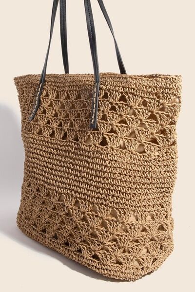 Fame Faux Leather Handle Knitted Tote Bag