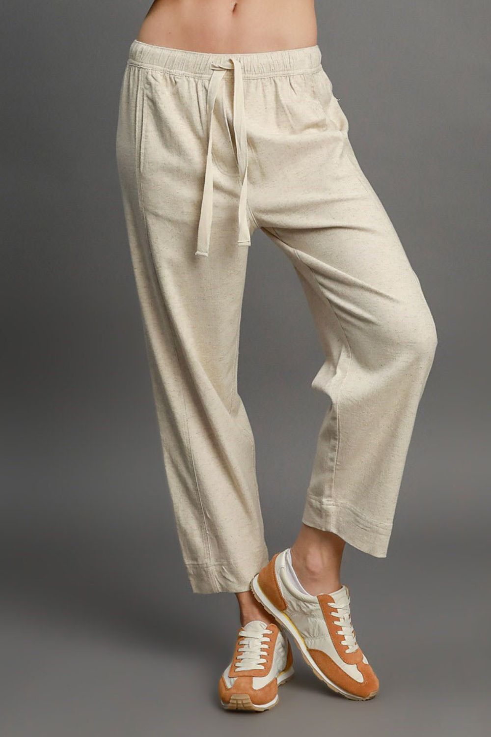 Umgee Full Size Drawstring Elastic Waistband Linen Blend Pants Plus