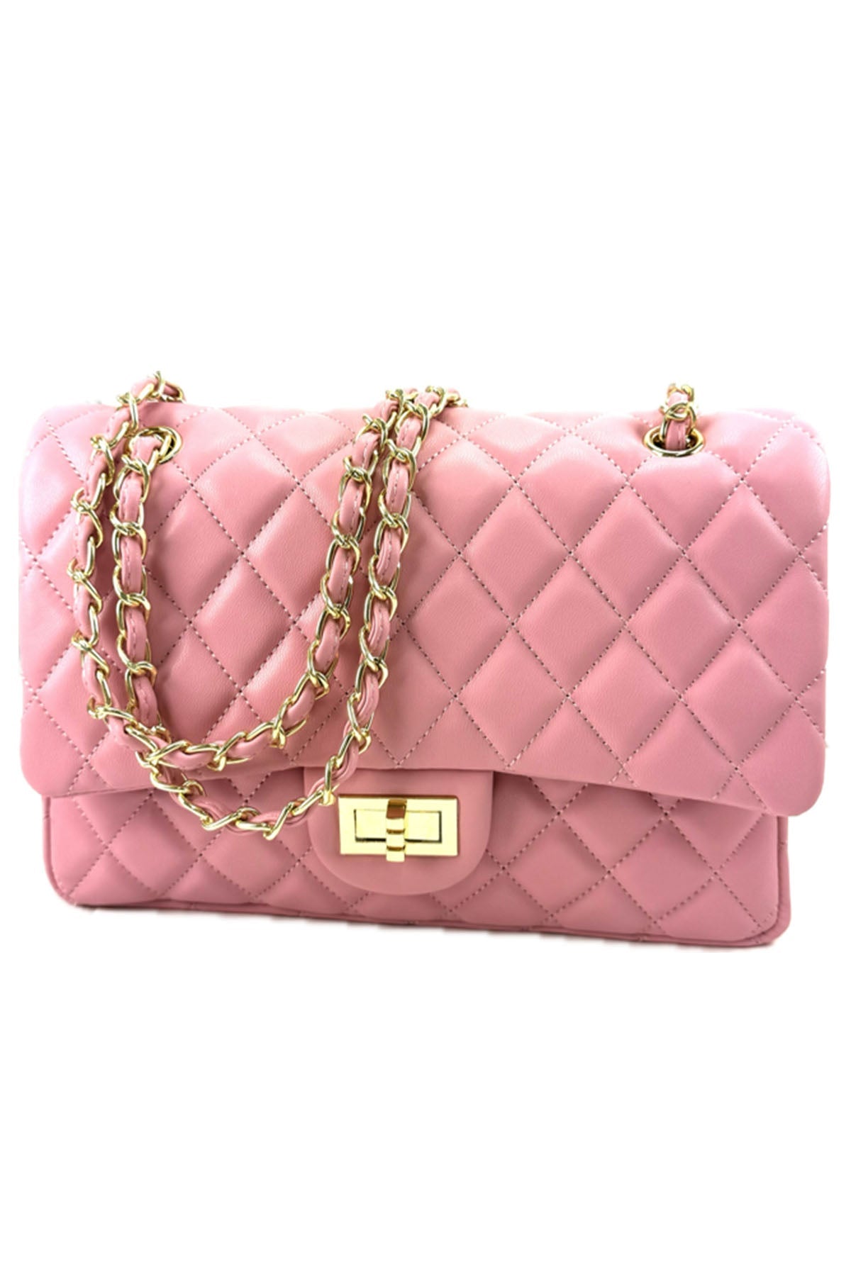 QUILTED FAUX LEATHER HAND BAG