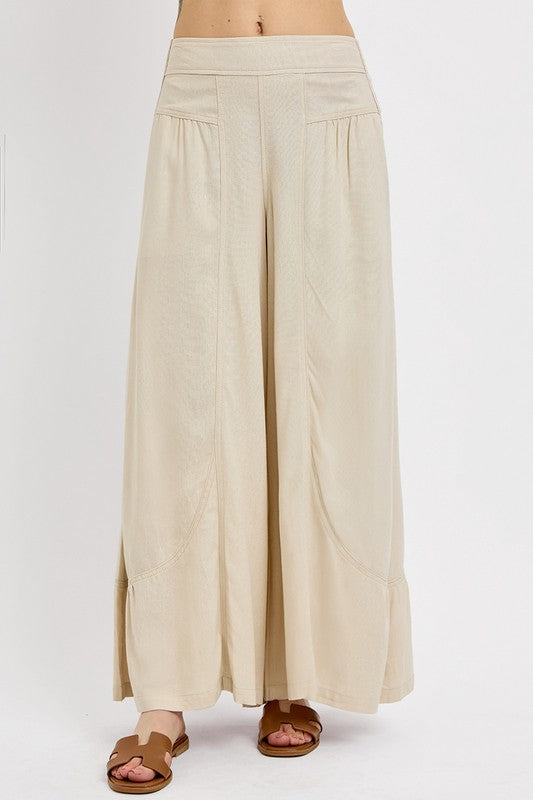 RISEN Shirring Detail Wide Leg Pants