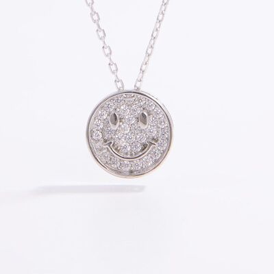 925 Sterling Silver Zircon Smiley Face Necklace