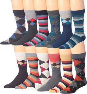 James Fiallo Mens 12 Pairs Funny Faces Striped Colorful Crew Socks