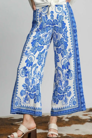 Umgee Full Size Floral Border Print Pants Plus Size