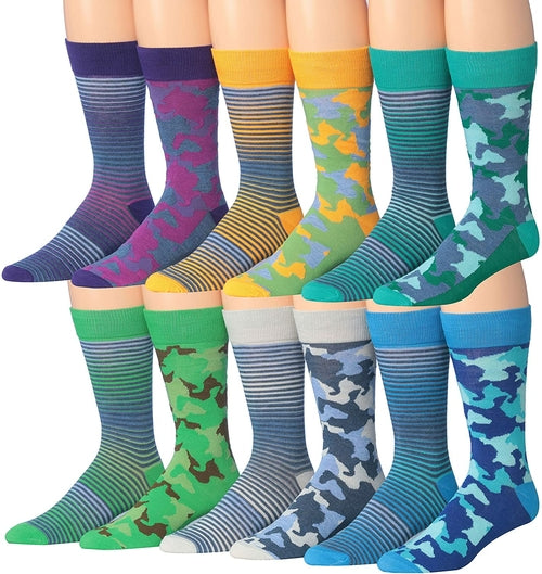 James Fiallo Mens 12 Pairs Funny Faces Striped Colorful Crew Socks